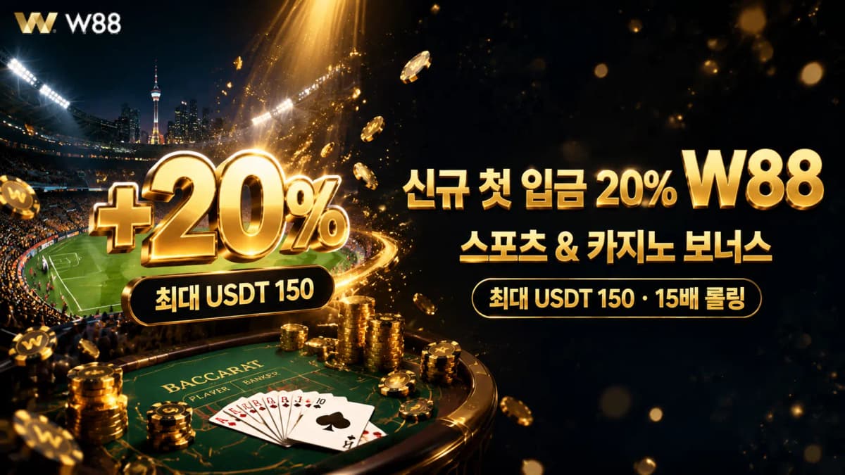 신규 첫 입금 20% 보너스 W88 — 스포츠 & 카지노 USDT 150 완벽 가이드