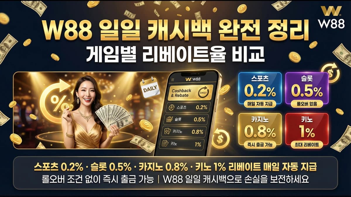 W88 일일 캐시백 완벽 가이드 — 게임별 리베이트율 비교 및 극대화 전략